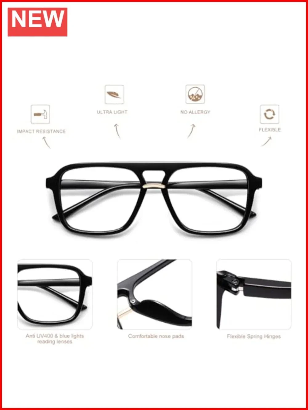 3 Pack Square Aviator Blue Light Blocking Reading Glasses